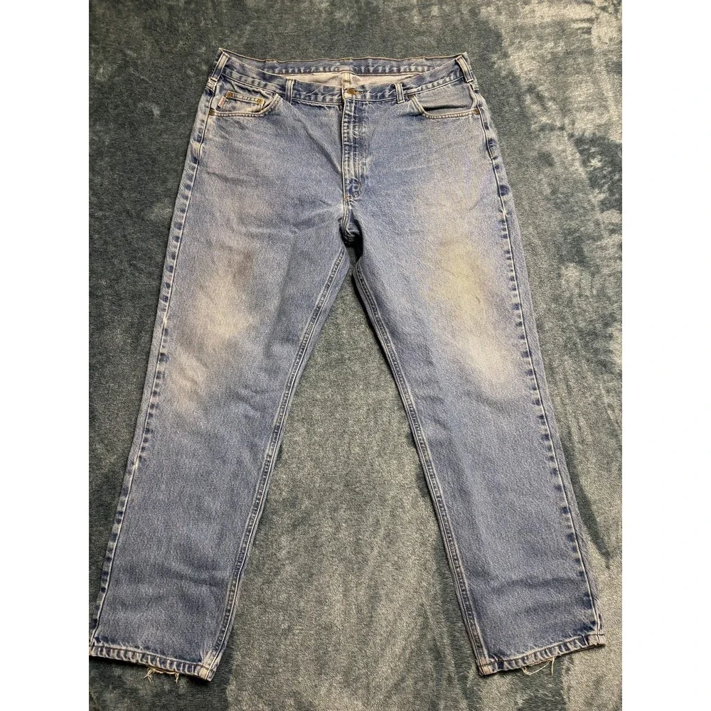 Carhartt Men 37x30 Light Wash Blue Denim Work Jeans Faded Distressed (No Tag)